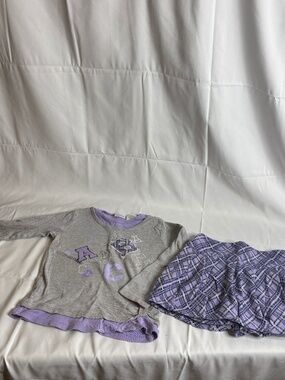Vtg Kid Connection Girl Outfit 5T Shirt & Skirt Pleated Purple Plaid Set School